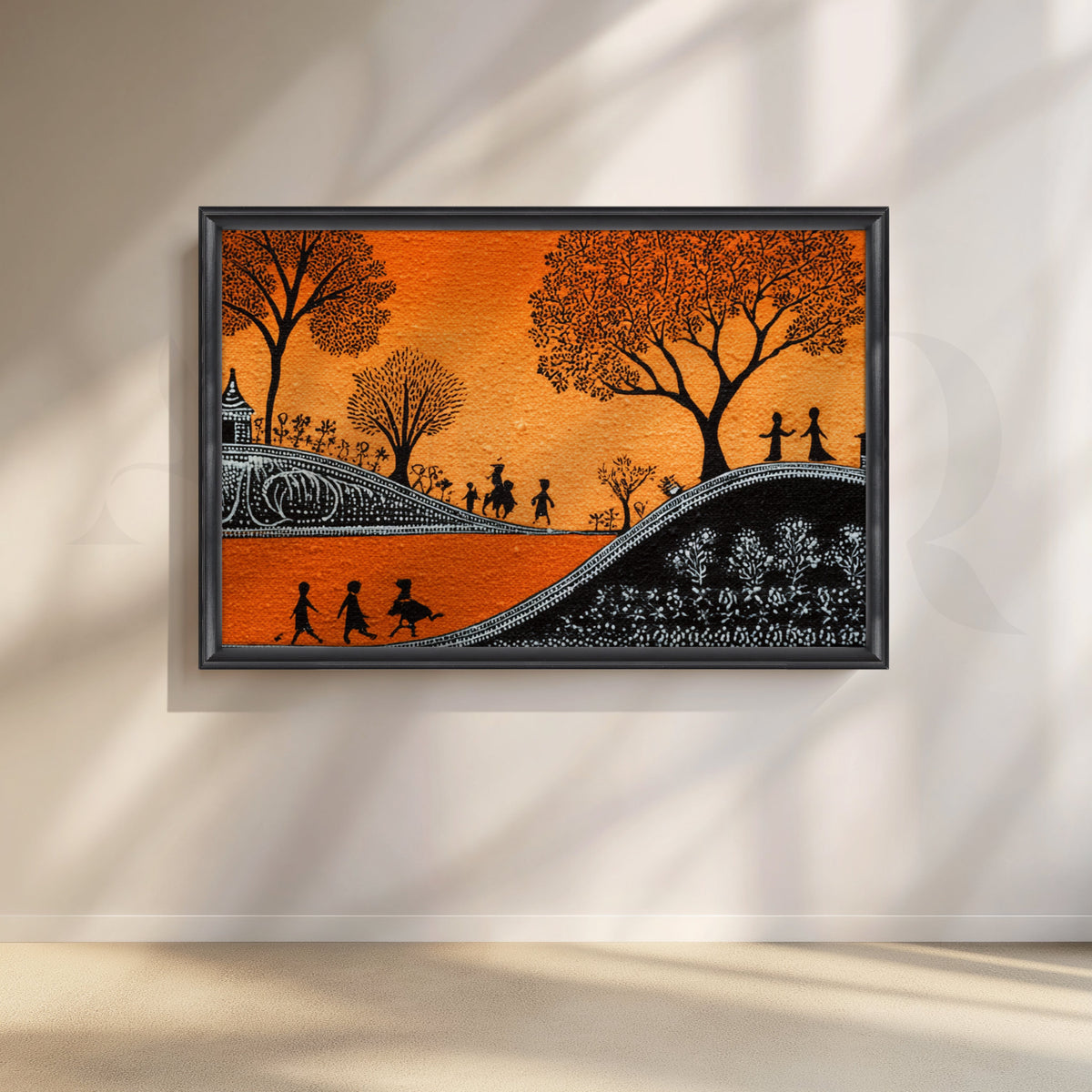 Golden Dusk Village Walk Canvas Artwork – Asha Art Studio – Image 3