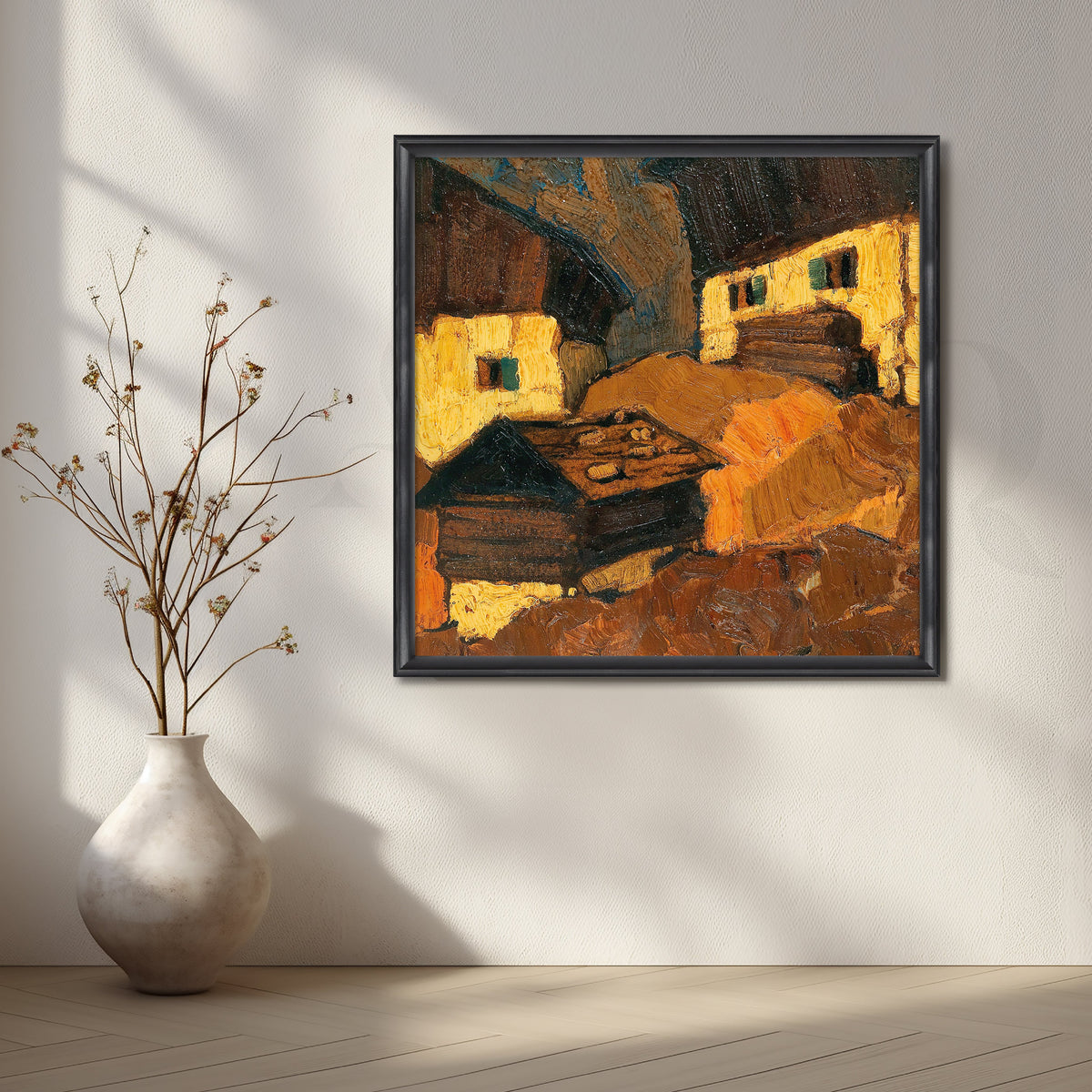 Sunlit Mountain Hamlet Canvas Artwork – Asha Art Studio – Image 3
