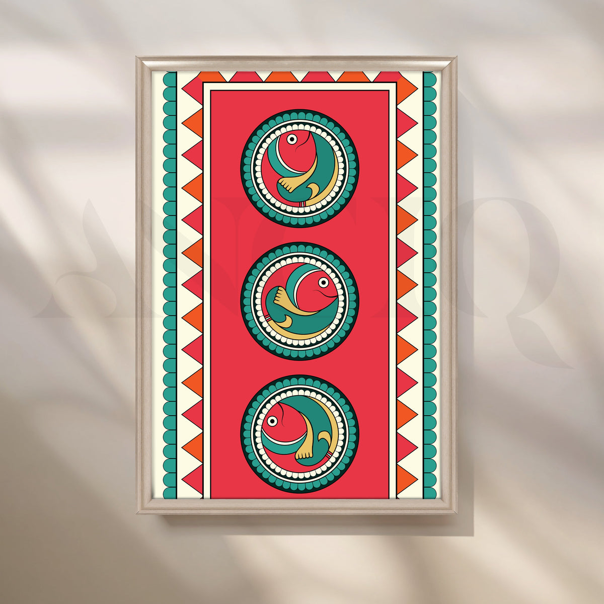 Folk Fish Pattern Canvas Artwork – Asha Art Studio – Image 4