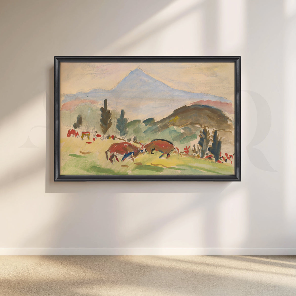 Pastoral Meadow with Bulls Canvas Artwork – Asha Art Studio – Image 3