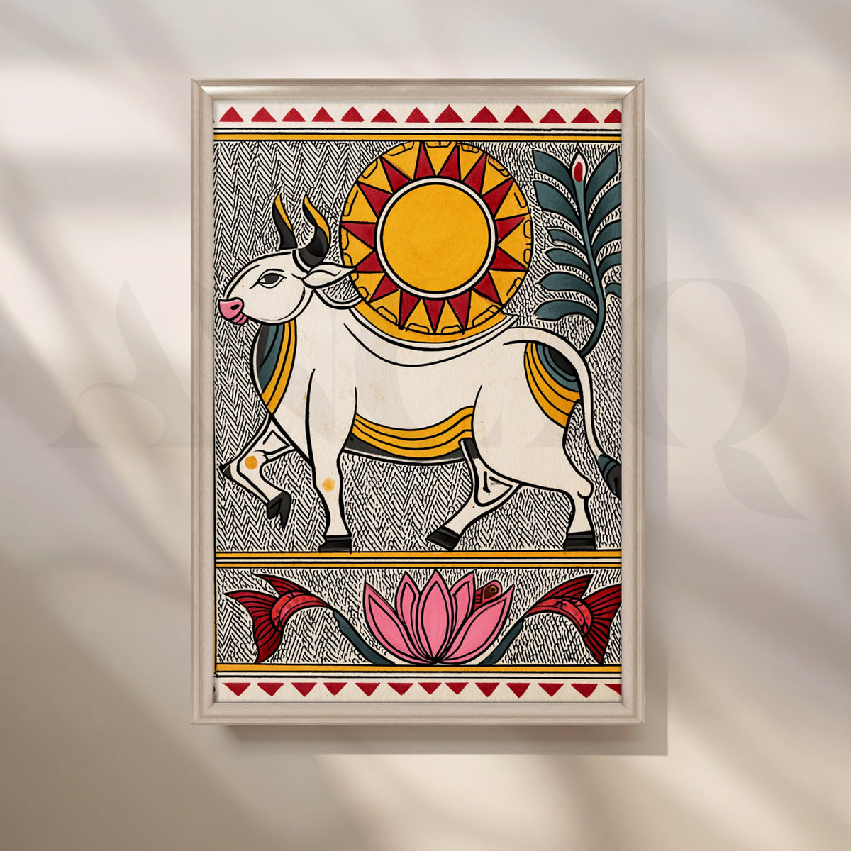Madhubani Sacred Bull Canvas Artwork – Asha Art Studio – Image 4