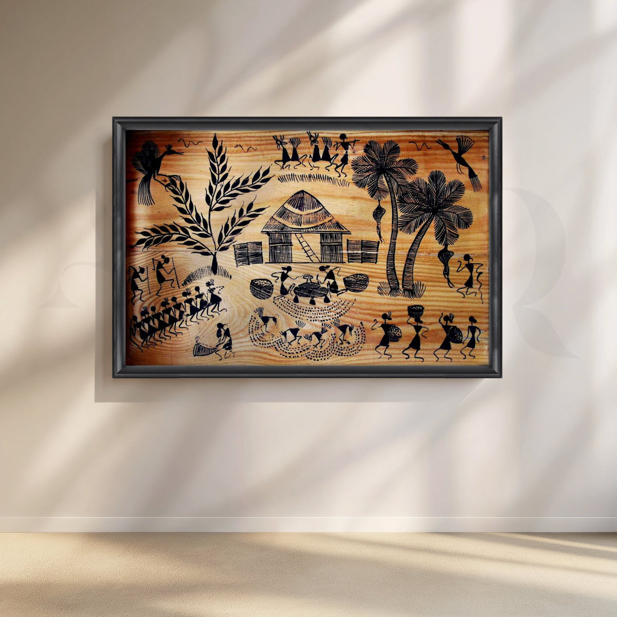 Village Bonfire Warli Canvas Artwork – Asha Art Studio – Image 3