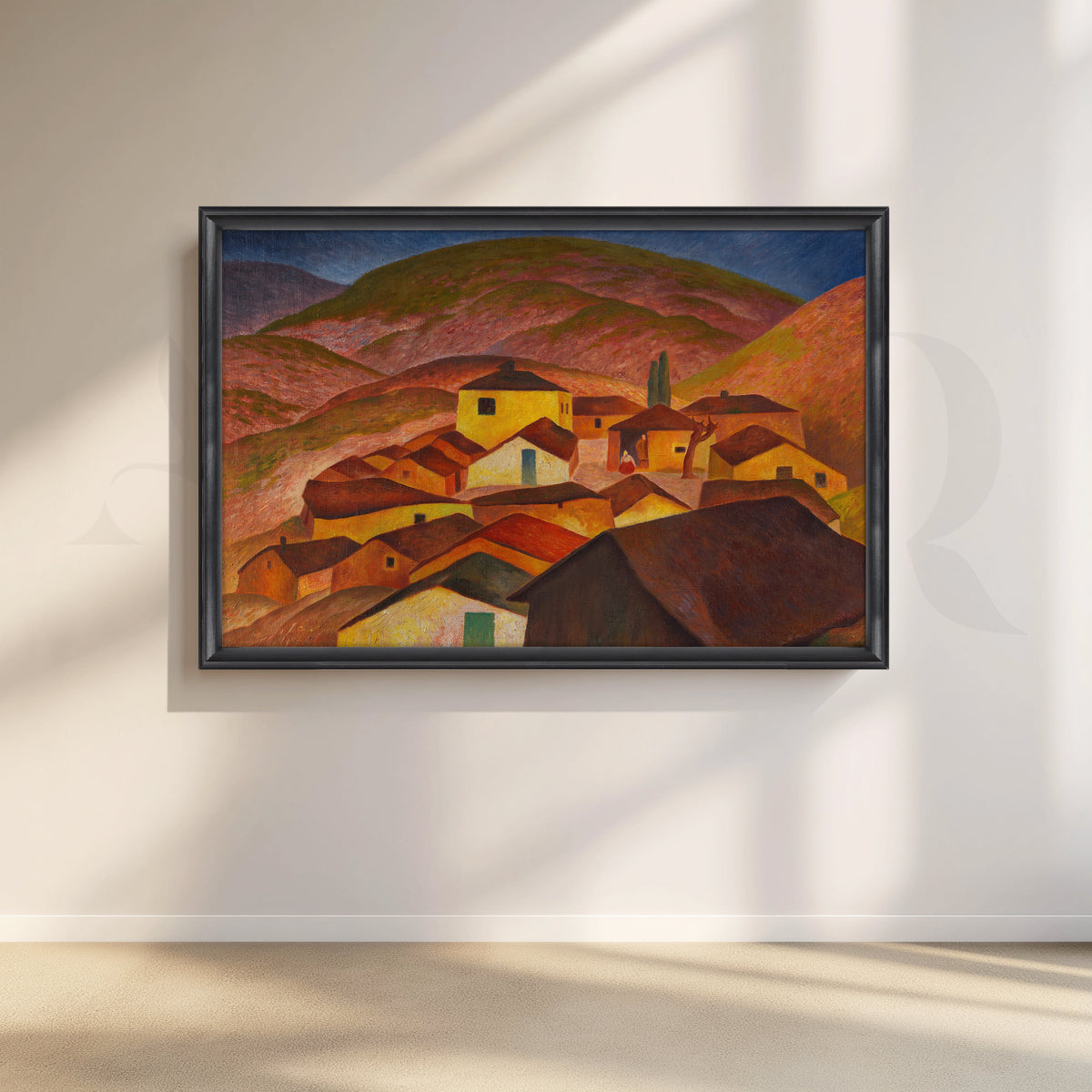 Terracotta Hillside Village Canvas Artwork – Asha Art Studio – Image 3