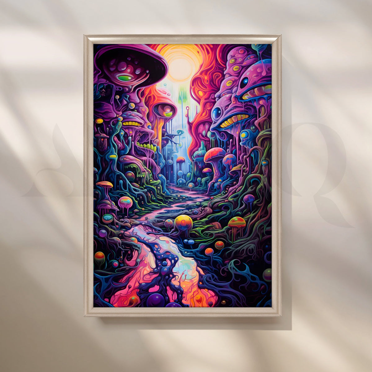 Neon Mycelium Canyon Canvas Painting for Game Room – Asha Art Studio – Image 4