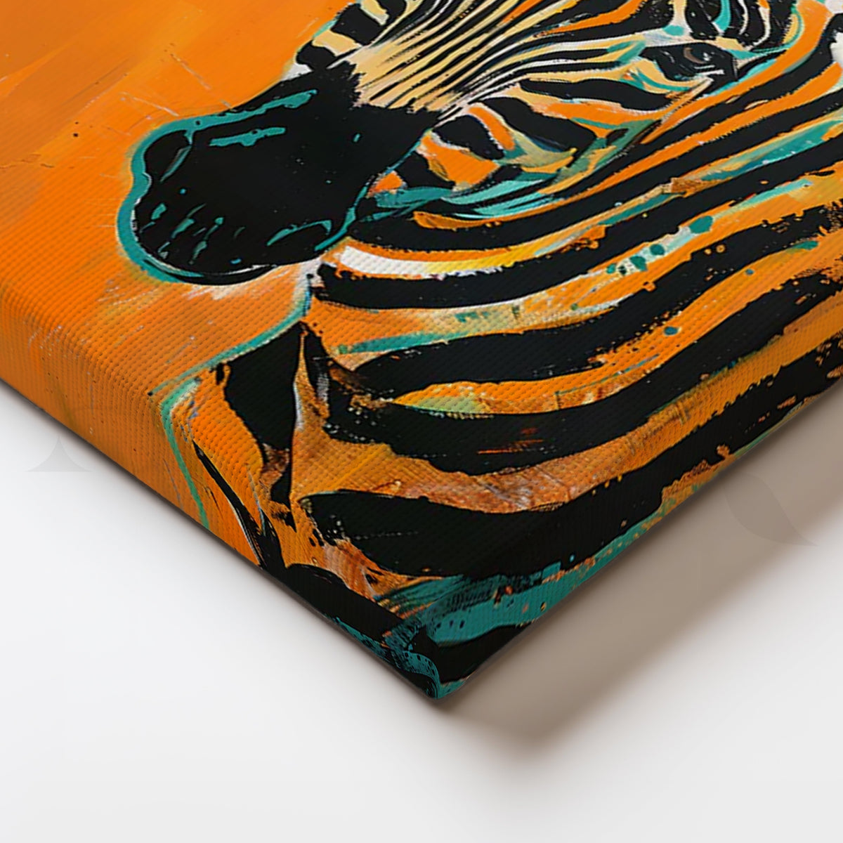 Bold Zebra on Tangerine Canvas Pop Art – Asha Art Studio – Image 2