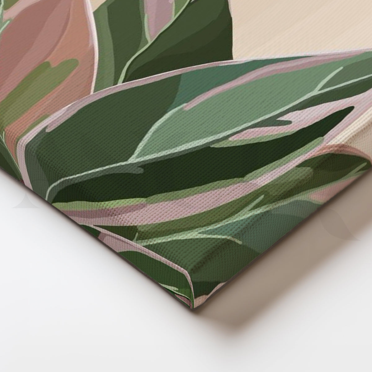 Tropical Pink Leaves Canvas Artwork – Asha Art Studio – Image 2