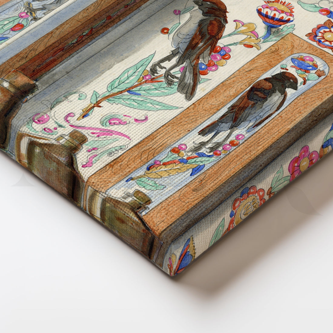 Decorative Birds and Bottles Canvas Artwork – Asha Art Studio