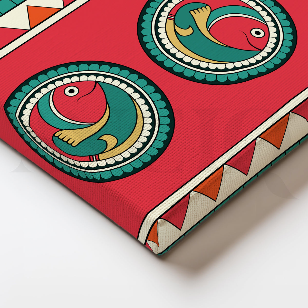 Folk Fish Pattern Canvas Artwork – Asha Art Studio – Image 2