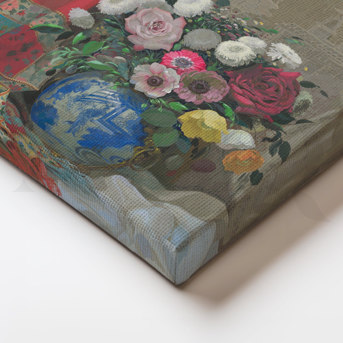 Floral Elegance in Blue Vase Canvas Artwork – Asha Art Studio – Image 2