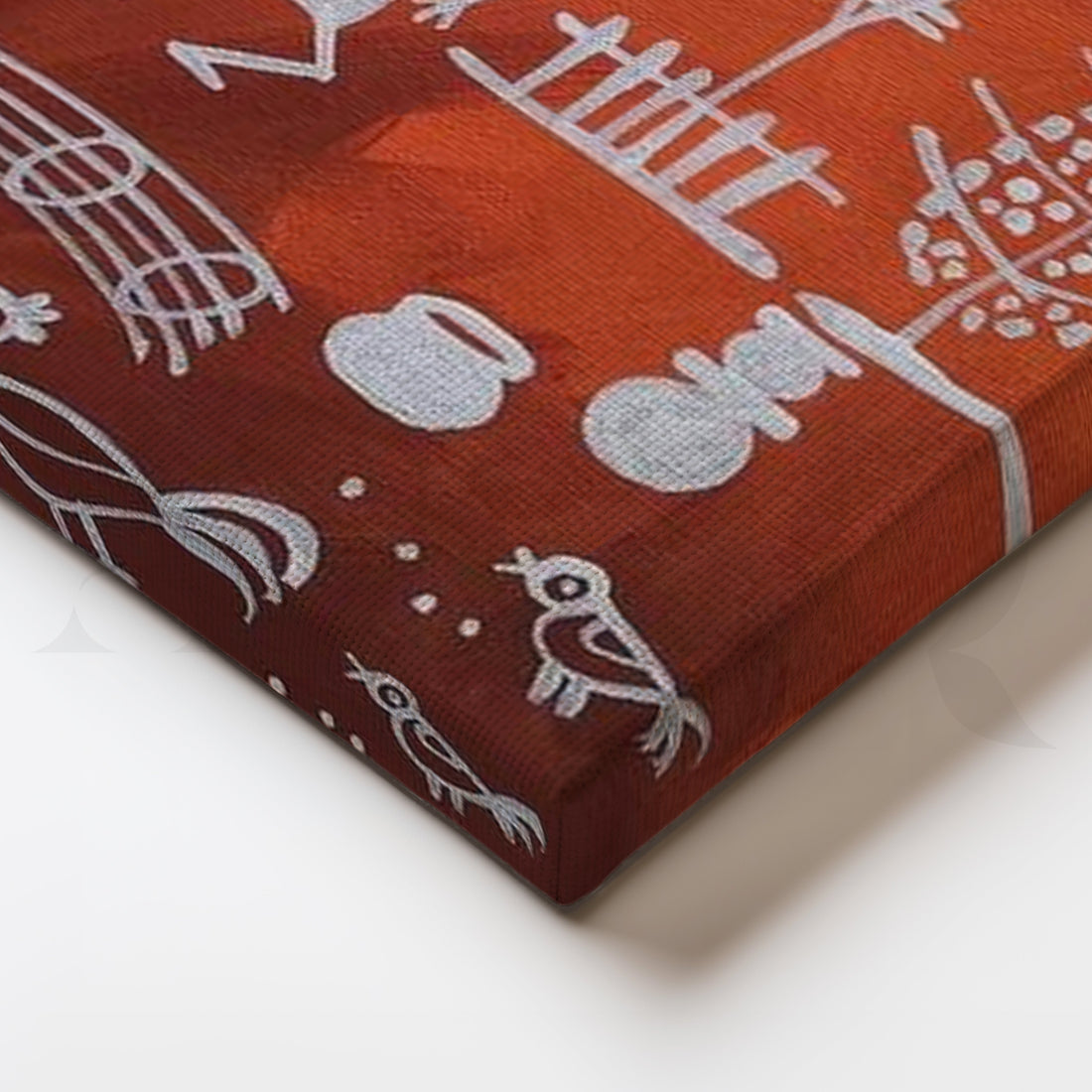 Terracotta Warli Village Canvas Artwork – Asha Art Studio