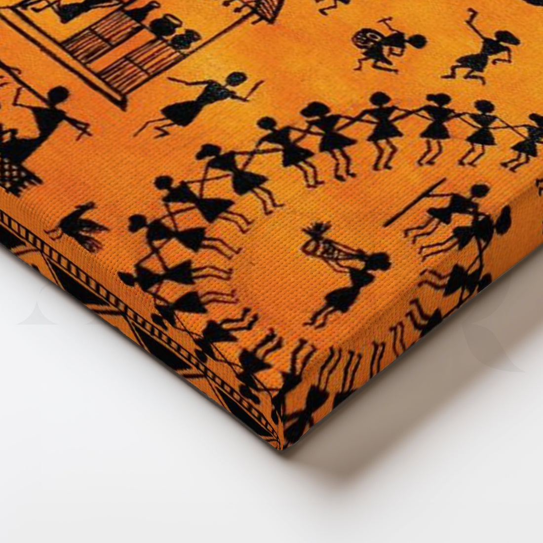 Orange Warli Dance Circle Canvas Artwork – Asha Art Studio
