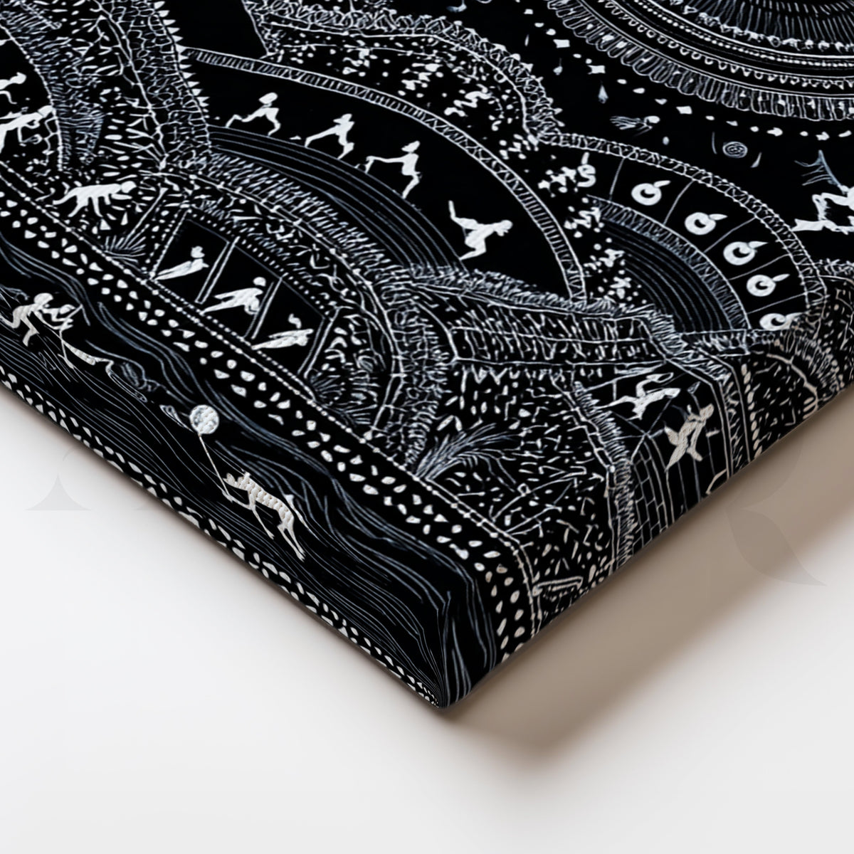 Midnight Warli River & Hills Canvas Artwork – Asha Art Studio – Image 2