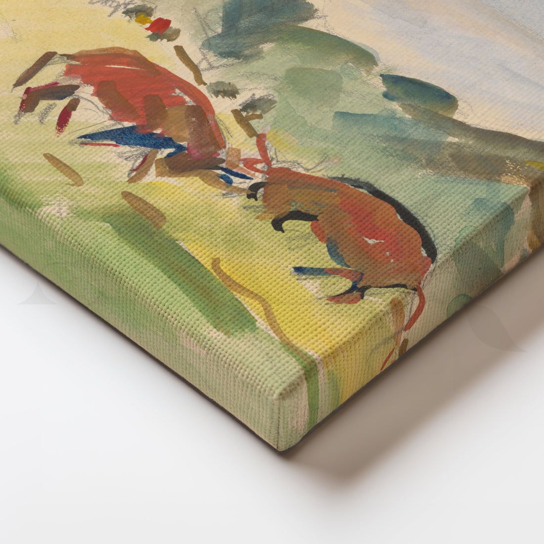 Pastoral Meadow with Bulls Canvas Artwork – Asha Art Studio