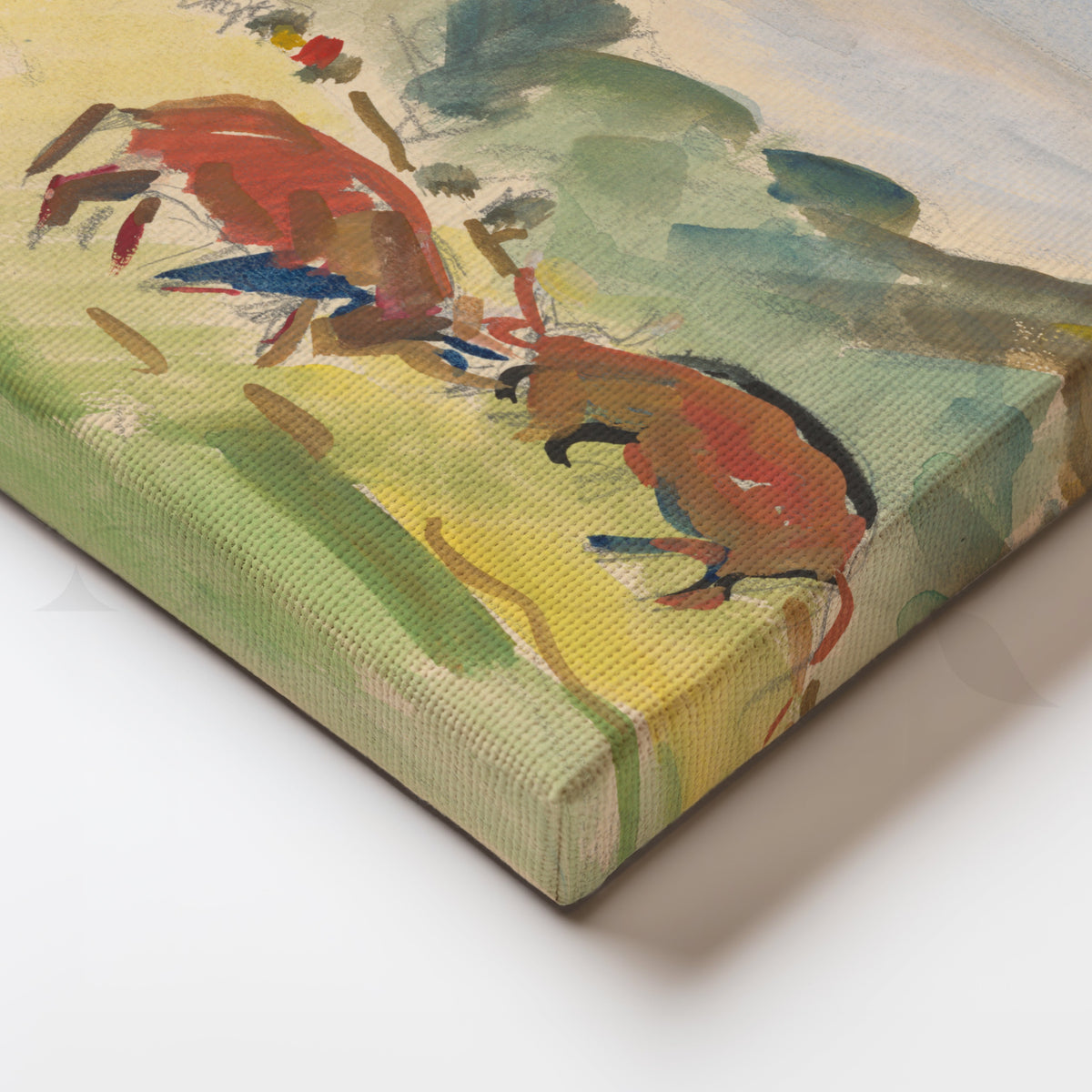 Pastoral Meadow with Bulls Canvas Artwork – Asha Art Studio – Image 2