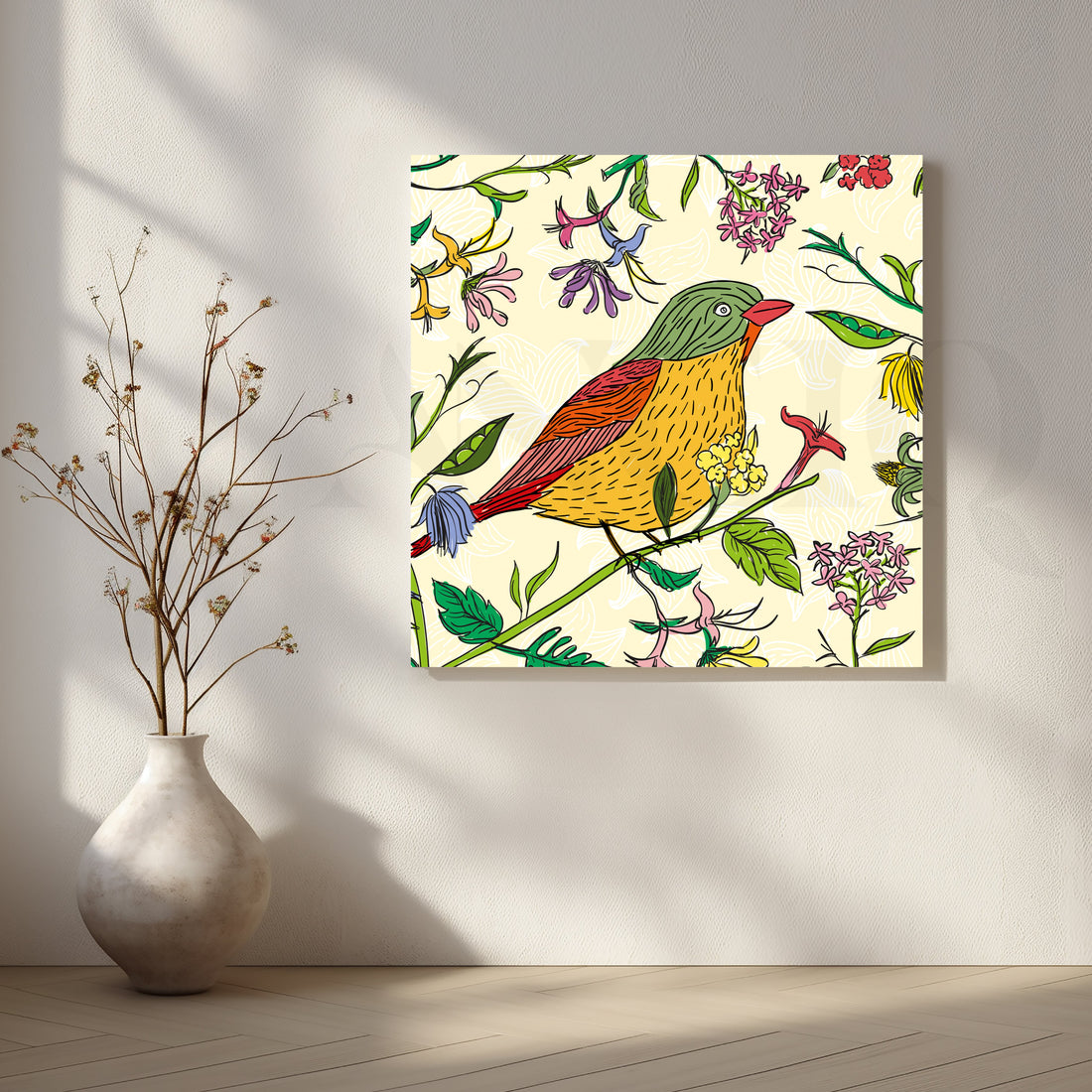 Songbird in Spring Canvas Artwork – Asha Art Studio
