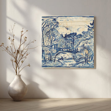 Blue Willow Park Sketch Canvas Artwork – Asha Art Studio