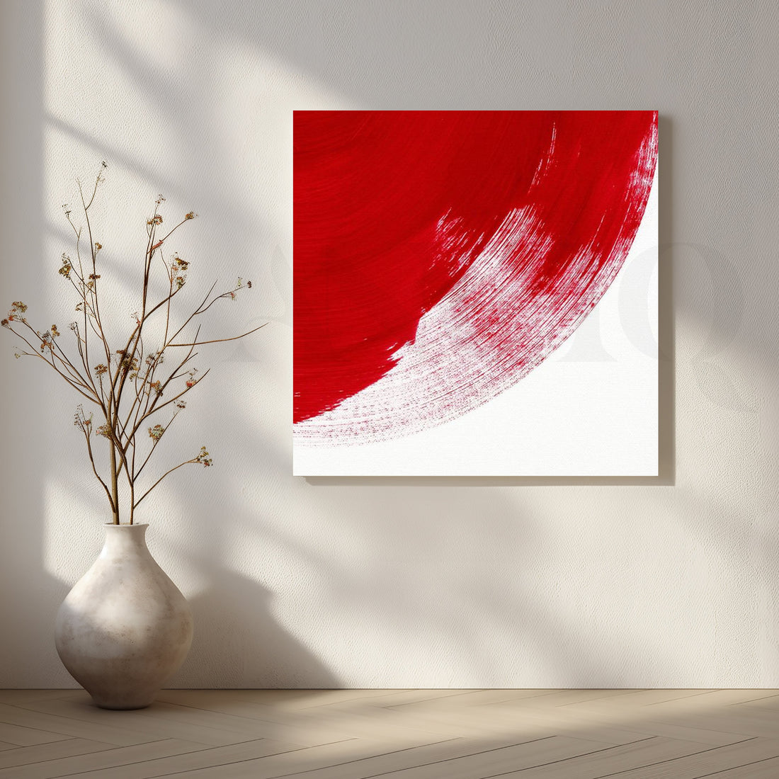 Zen Scarlet Arc Canvas Artwork – Asha Art Studio