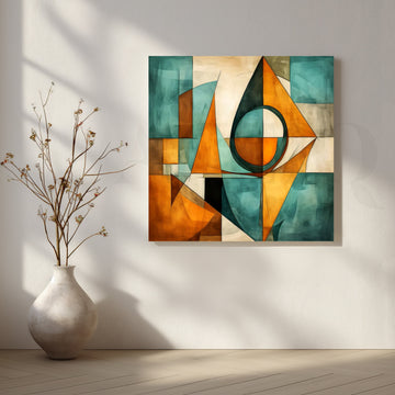 Teal and Amber Canvas Artwork – Asha Art Studio