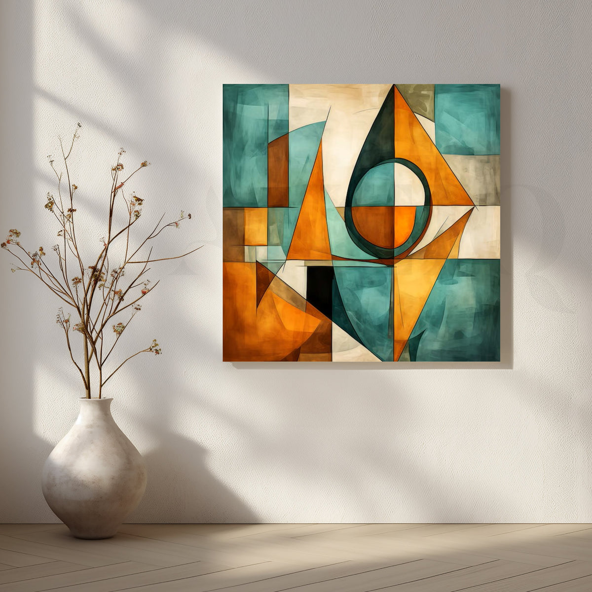 Teal and Amber Canvas Artwork – Asha Art Studio