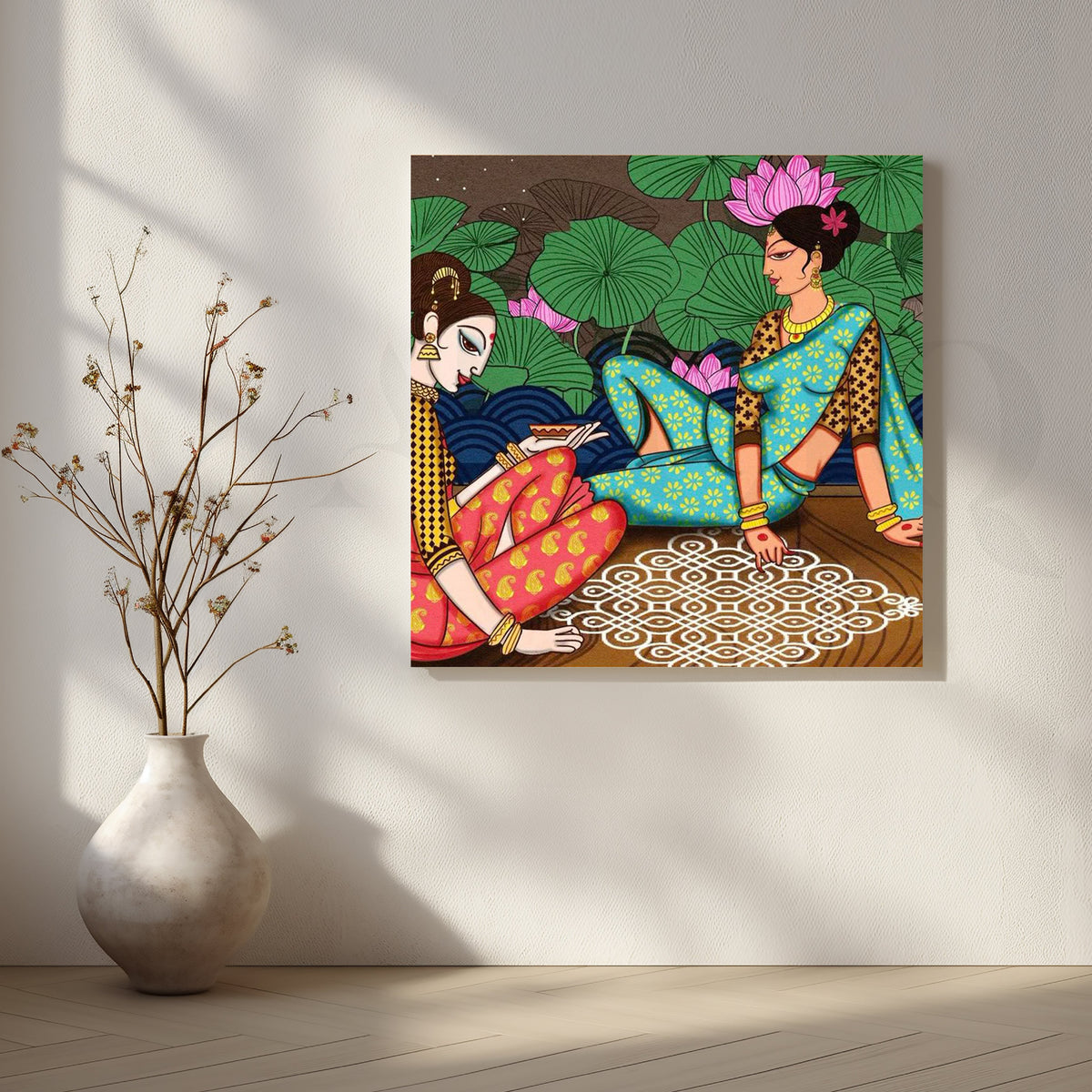 Lotus Courtyard Women Traditional Artwork – Asha Art Studio