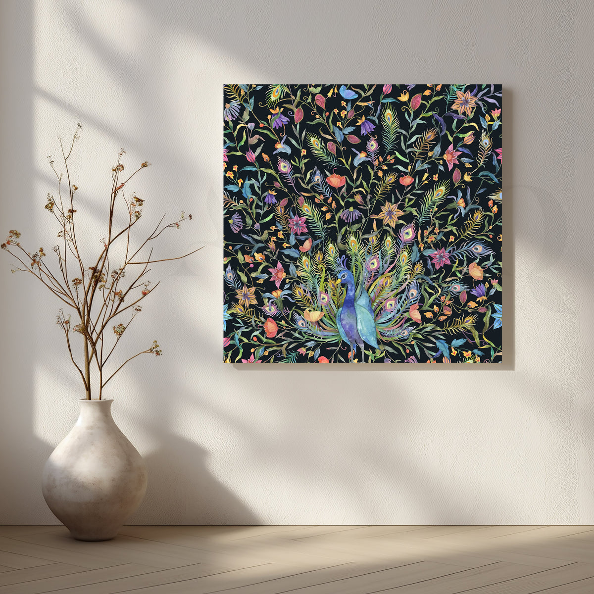 Night Garden Peacocks Canvas Artwork – Asha Art Studio
