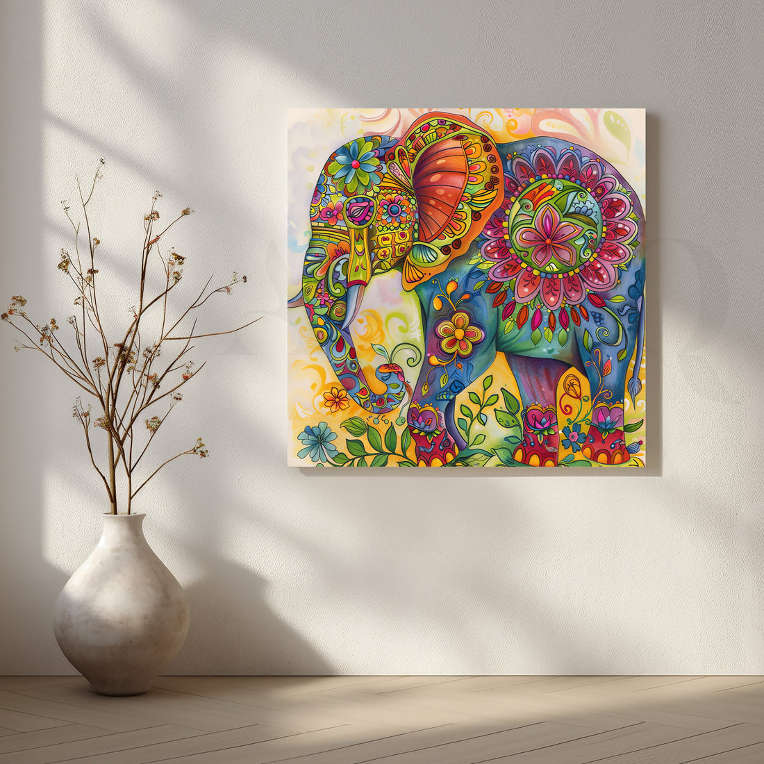 Boho Festival Elephant Canvas Artwork – Asha Art Studio