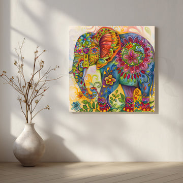 Boho Festival Elephant Canvas Artwork – Asha Art Studio