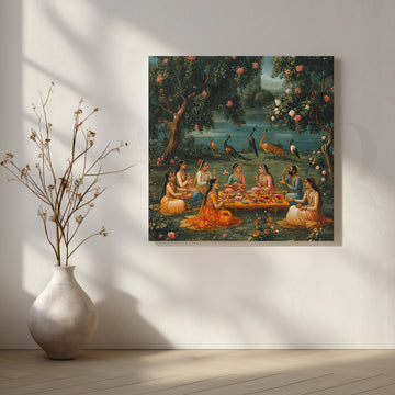 Royal Picnic by the Lake Canvas Artwork – Asha Art Studio