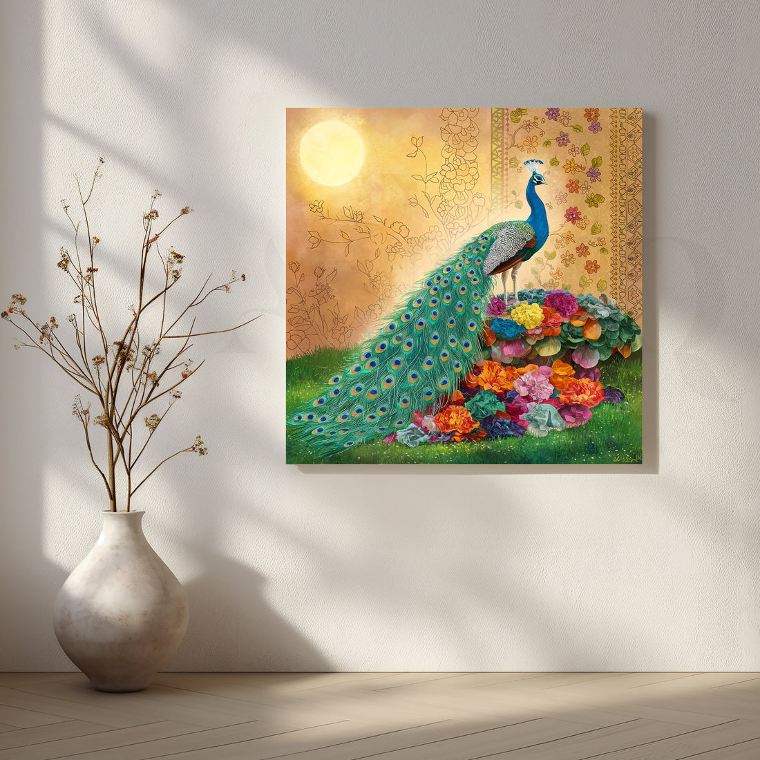 Morning Glory Peacock Canvas Artwork – Asha Art Studio