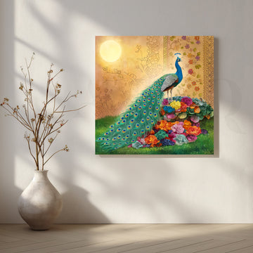 Morning Glory Peacock Canvas Artwork – Asha Art Studio