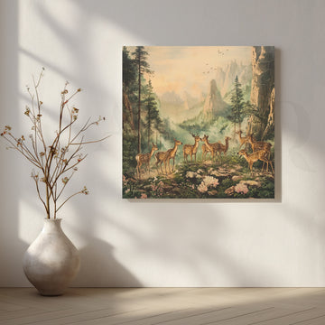 Forest Gathering of Deers Canvas Artwork – Asha Art Studio