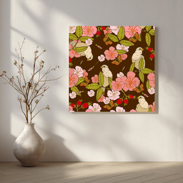 Tropical Birds and Blossoms Canvas Artwork – Asha Art Studio