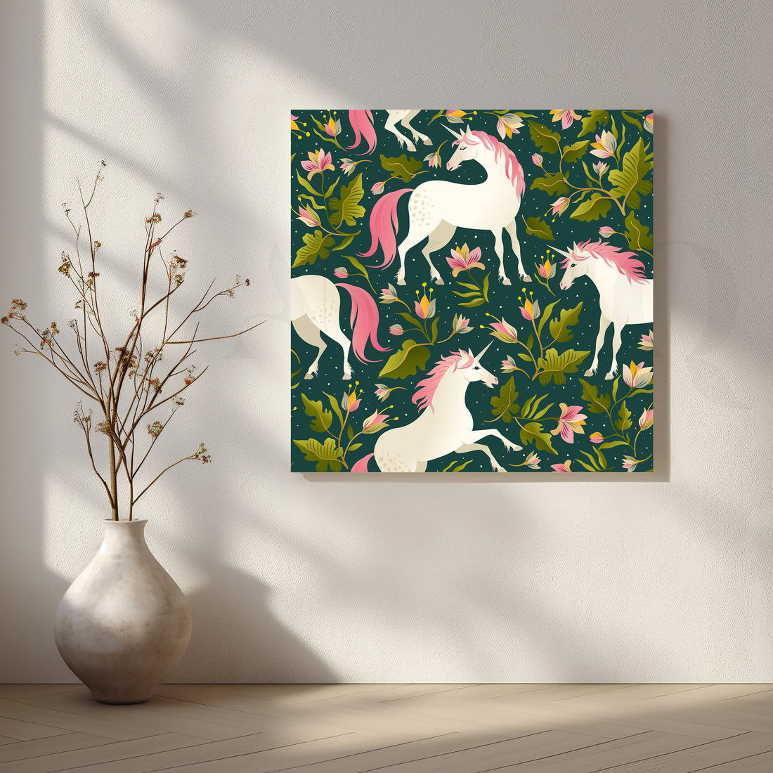 Midnight Unicorn Garden Canvas Artwork – Asha Art Studio