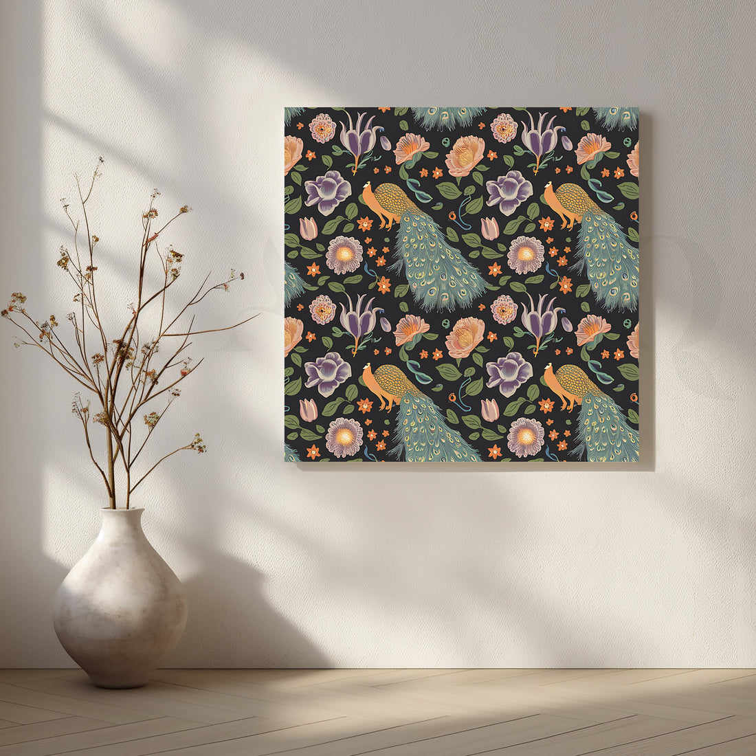 Golden Peacocks Canvas Artwork – Asha Art Studio