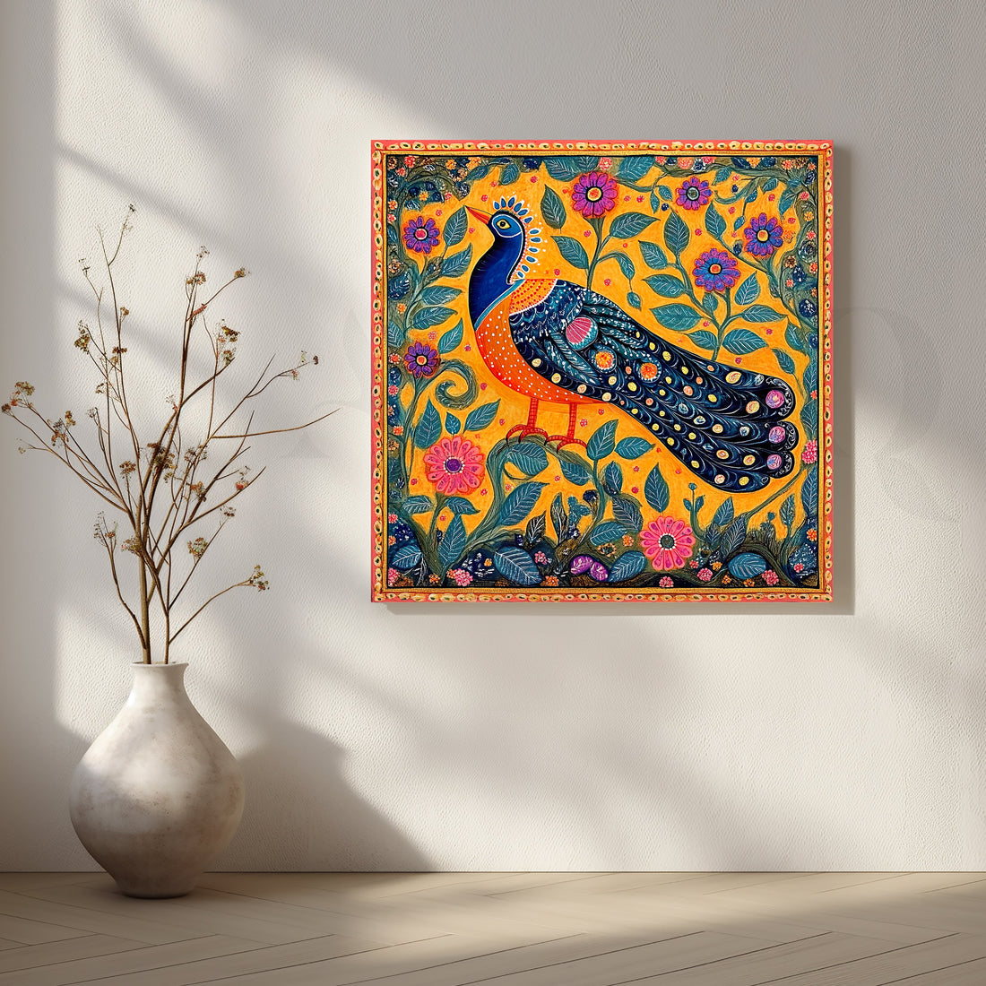 Majestic Peacock in Garden Canvas Artwork – Asha Art Studio