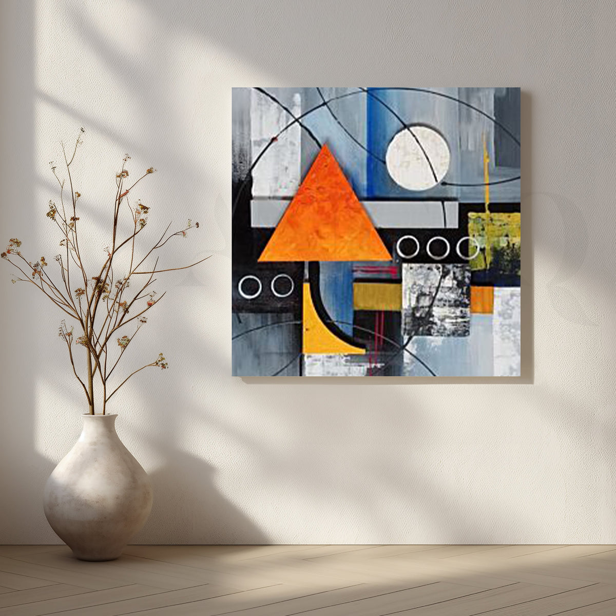 Orange Triangle Modern Canvas Artwork – Asha Art Studio