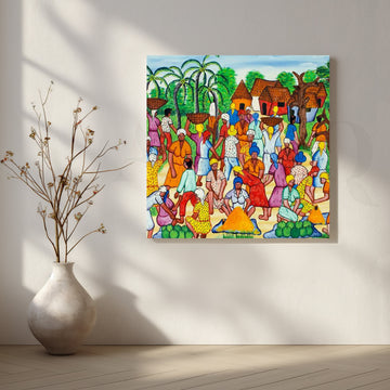 Vibrant Village Market Canvas Artwork – Asha Art Studio