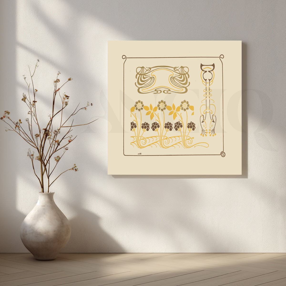 Nouveau Floral Line Canvas Artwork – Asha Art Studio