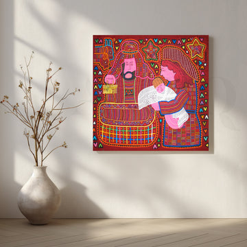 Folk Nativity Family Canvas Artwork – Asha Art Studio