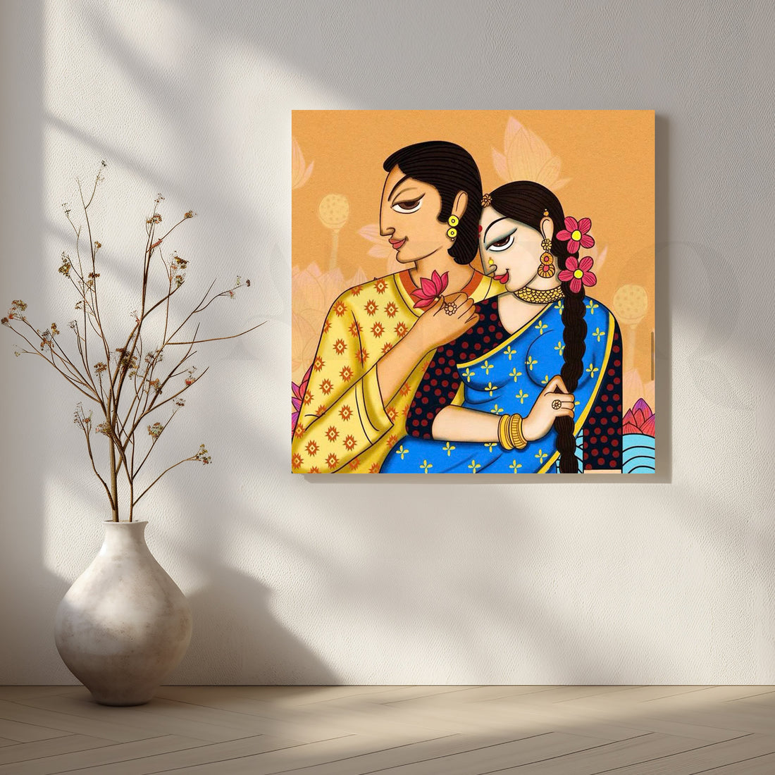 Romantic Indian Folk Couple Artwork – Asha Art Studio