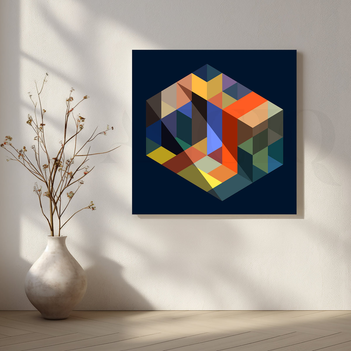 Modern Isometric Cube Canvas Artwork – Asha Art Studio