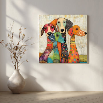 Four Colorful Hounds Canvas Artwork – Asha Art Studio