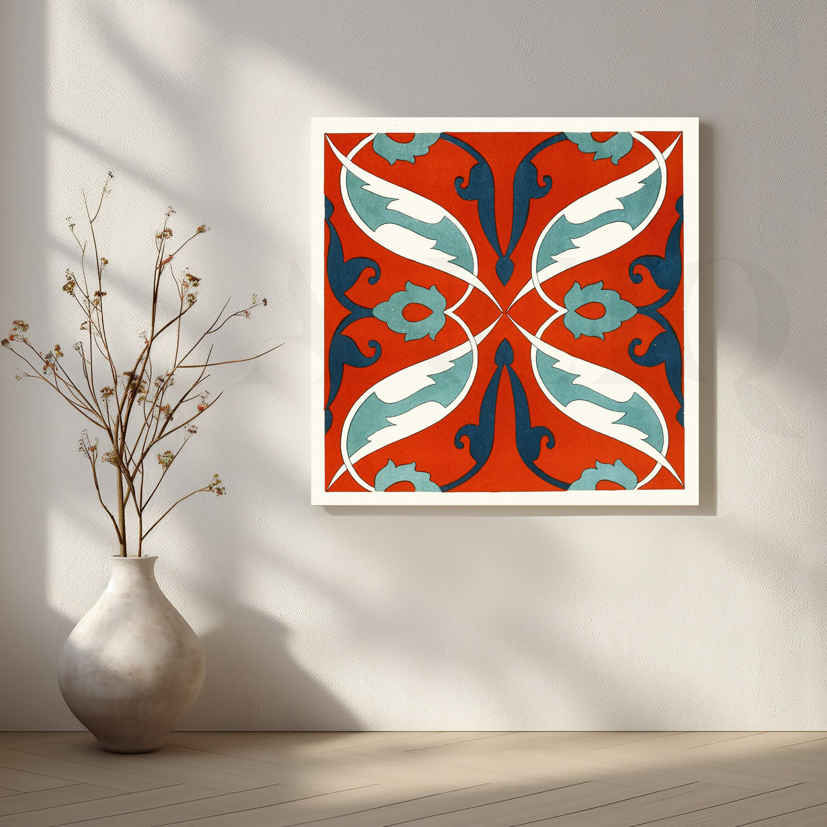 Moroccan Red Tile Pattern Canvas Artwork – Asha Art Studio