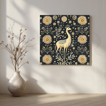 Black Folk Deer with Golden Blossoms Canvas Artwork – Asha Art Studio
