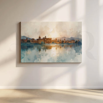 Udaipur Palace Watercolor Canvas Artwork – Asha Art Studio