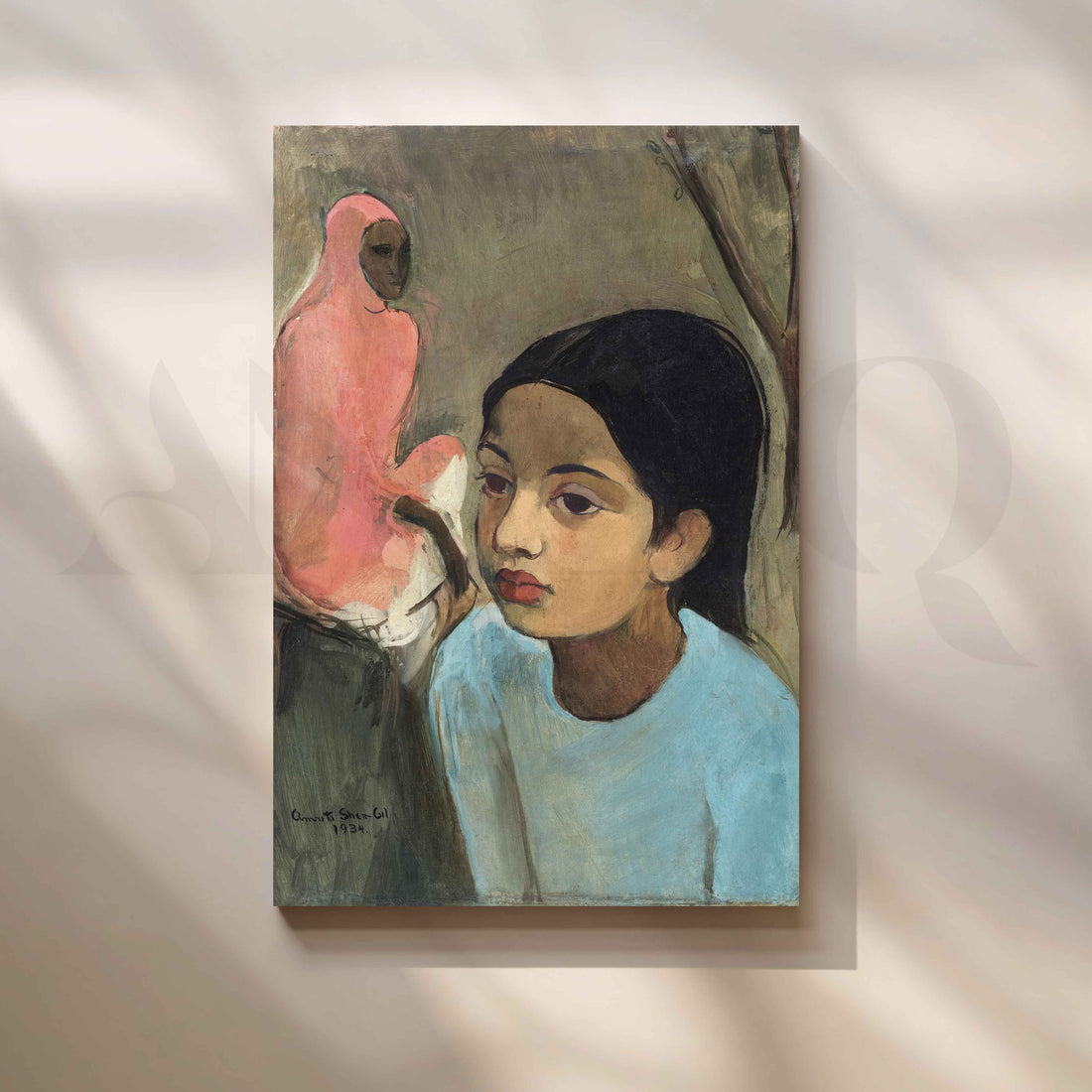The Little Girl in Blue by Amrita Sher-Gil Canvas Artwork – Asha Art Studio
