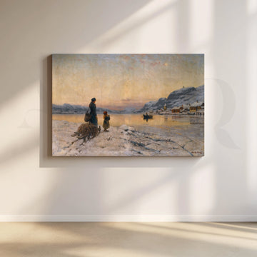 Winter Lake Village Canvas Artwork – Asha Art Studio