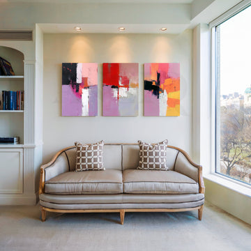 Blush Abstract Blocks Gallery Wall – Set of 3 Artworks – Asha Art Studio