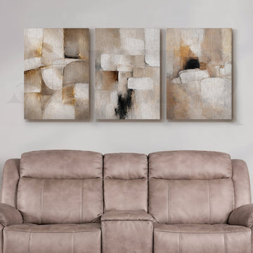 Earthy Textured Abstraction Gallery Wall – Set of 3 Contemporary Artworks - 18 x 24 Inches – Asha Art Studio