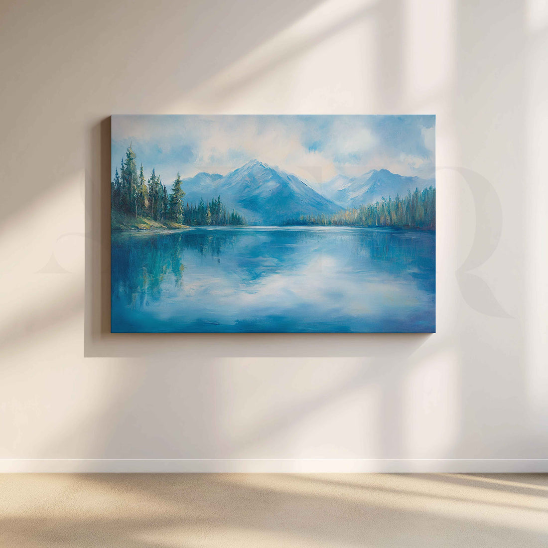 Framed Alpine Lake Canvas Artwork – Asha Art Studio